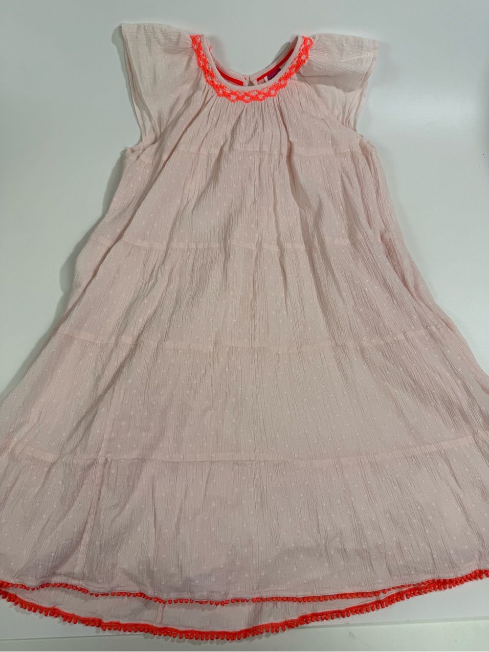 Girls’ mini boden size 11/12Y light pink gauzy dress- embroidered- tiered A line